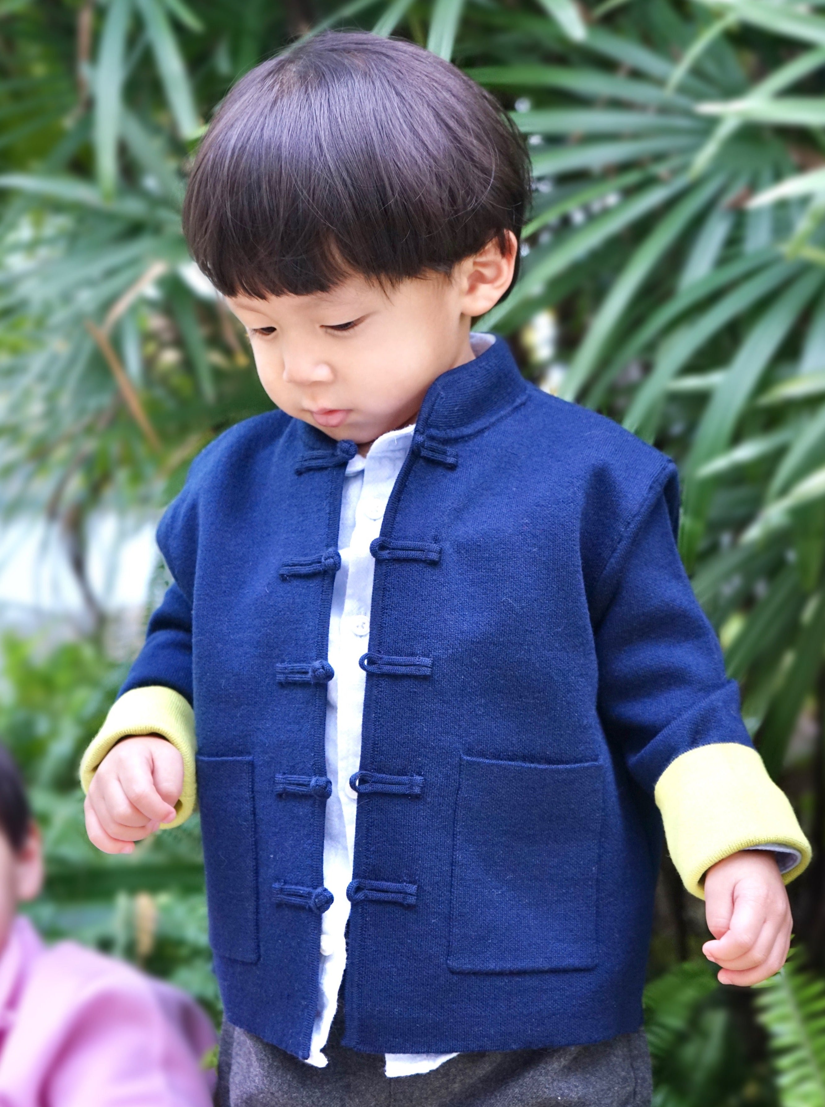 Kid's Knitted Tang Jacket (Dark Blue / Lime)