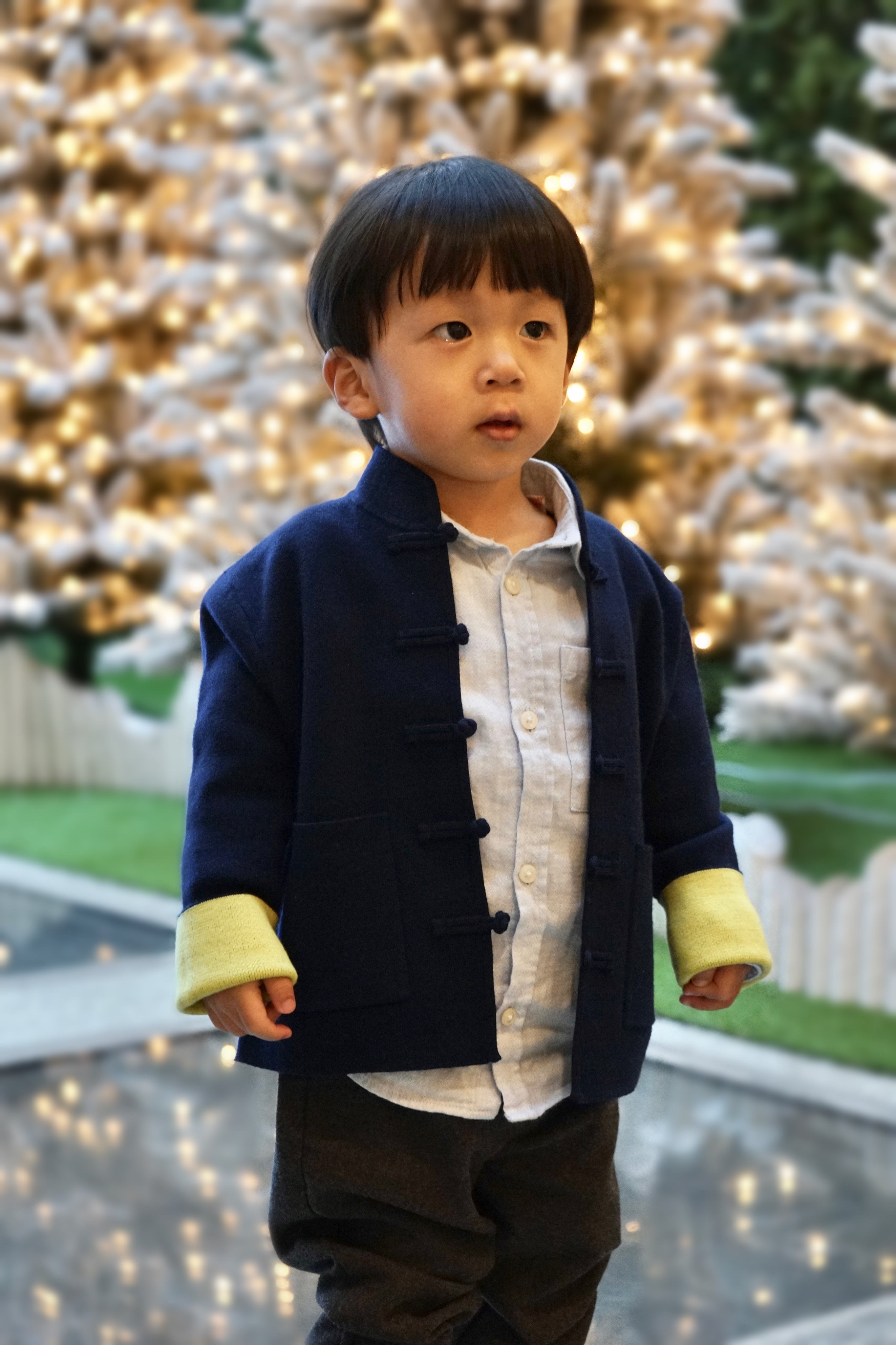 Kid's Knitted Tang Jacket (Dark Blue / Lime)