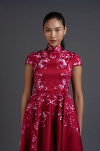 Belladonna Lily Cap Sleeves Embroidered A Line Qipao