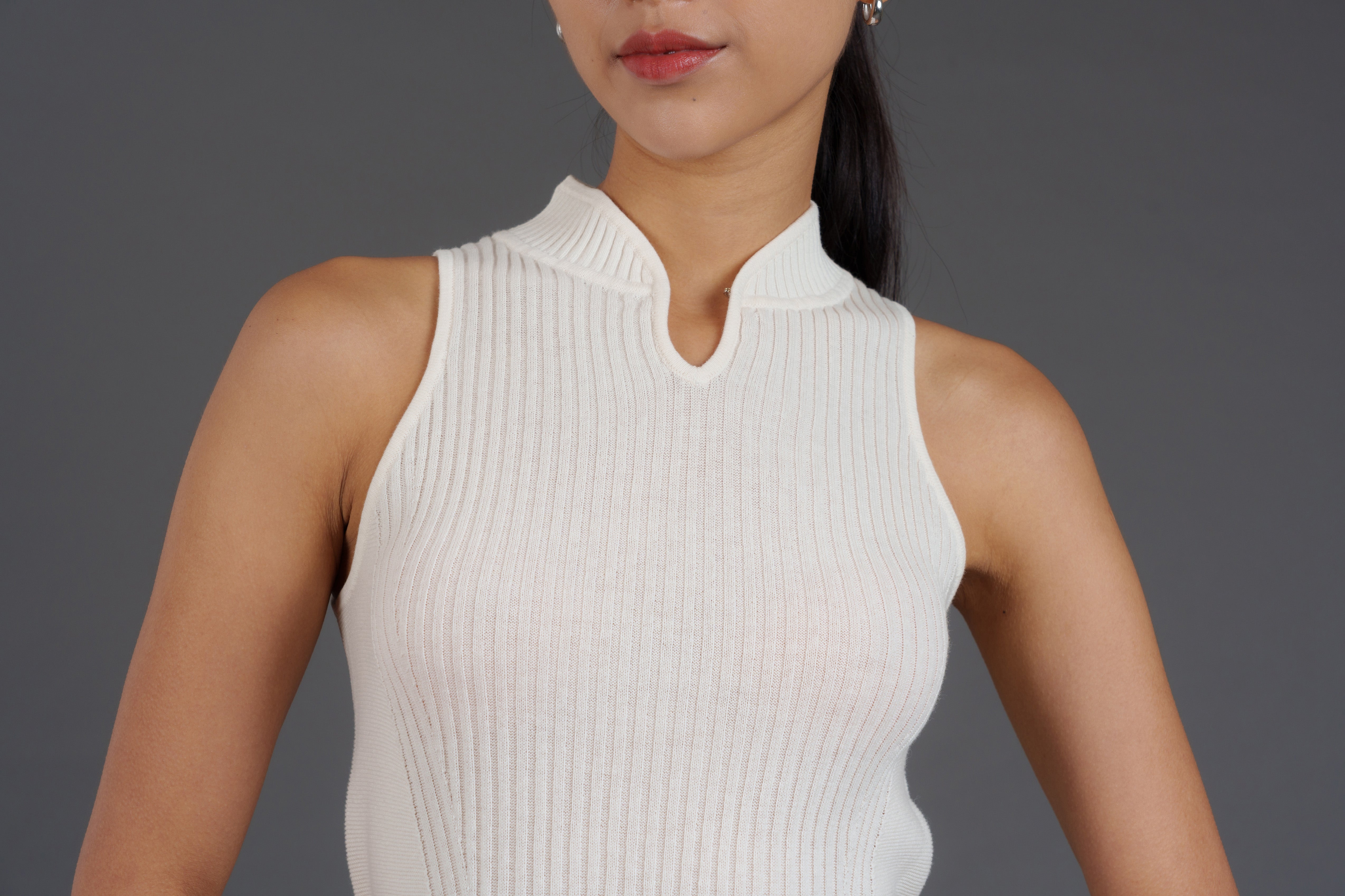 Knitted Qipao Tunic Top (White)