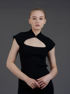 Knitted Qipao Top with Keyhole (Black)