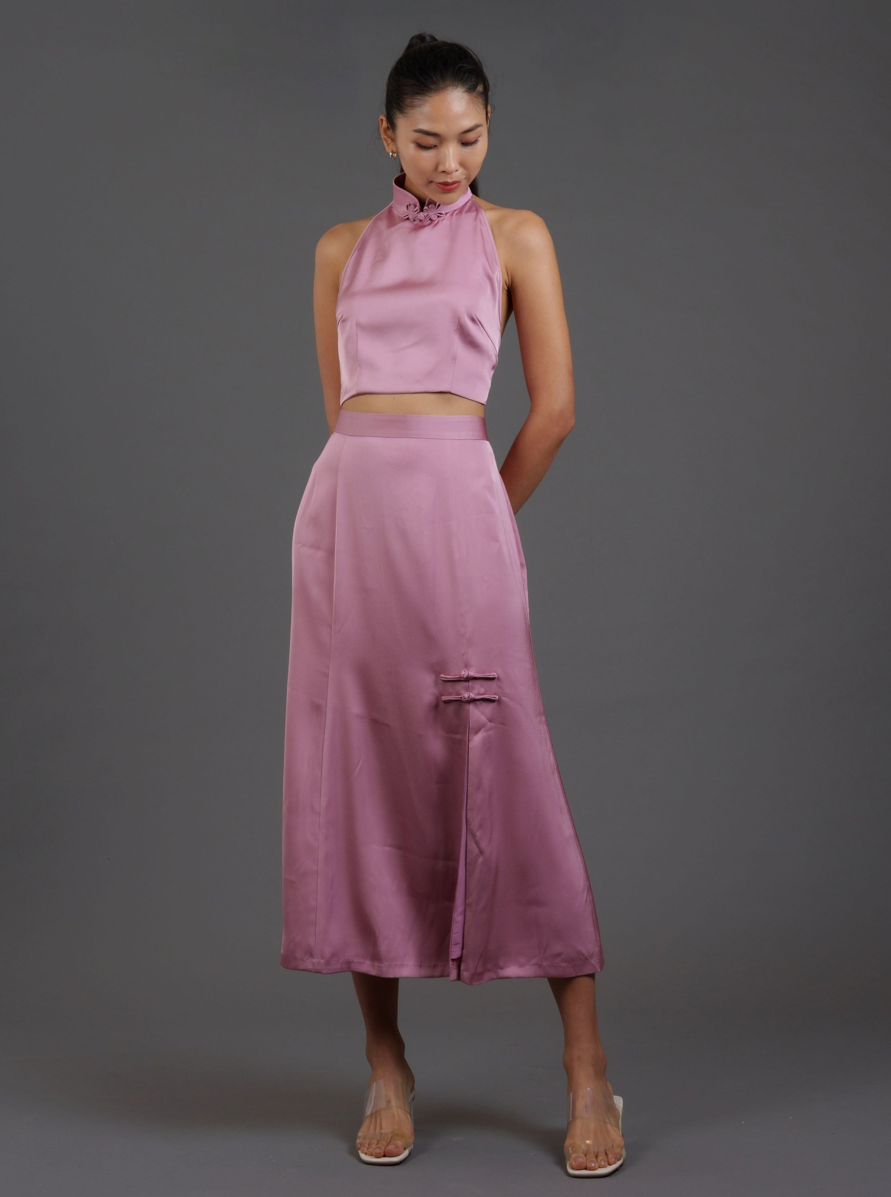 Midi Skirt with Frog buttons (Pink)