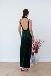 Green Hellebores Sleeveless Open Back Ruched Qipao