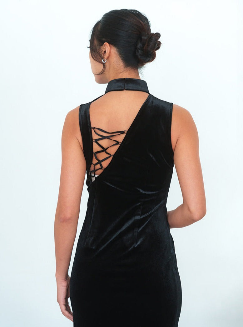 Maleficent Velvet Lace Up Qipao