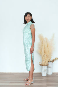 Lace Sleeves Oriental Lace Qipao (Mint Green)