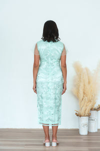 Lace Sleeves Oriental Lace Qipao (Mint Green)
