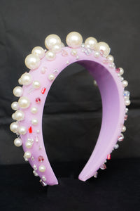 Oversized Pearl & Crystal Headband (Lilac)