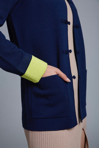 Unisex Knitted Tang Jacket (Dark Blue / Lime)