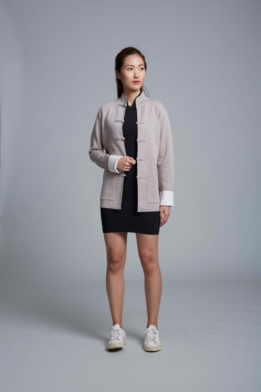 Unisex Knitted Tang Jacket (Taupe/ Off White)