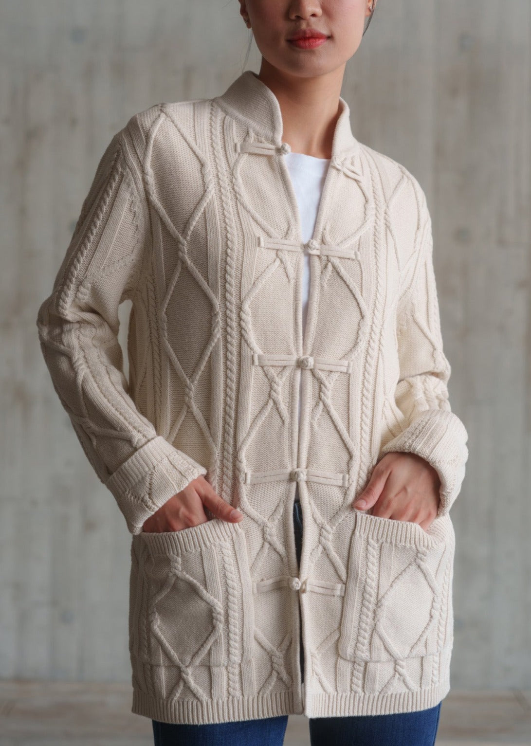 Cable Knit Tang Jacket (Ivory White)