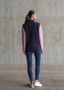 Color-Block Knit Tang Jacket (Dark Blue/ Pink)