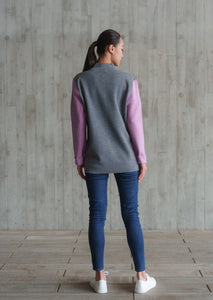 Color-Block Knit Tang Jacket (Grey/ Purple)